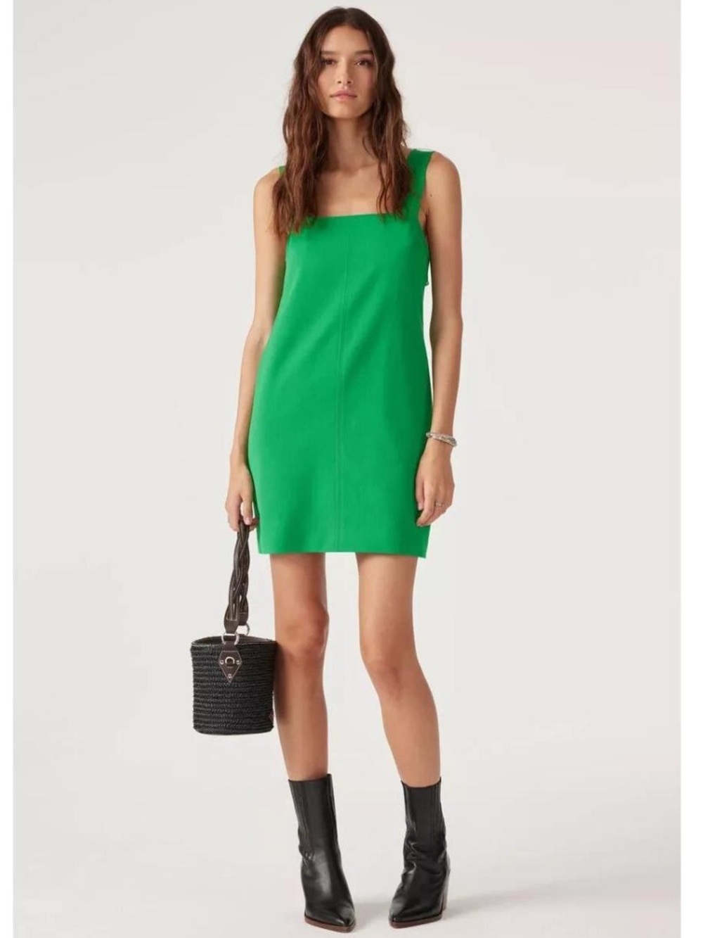 ba&sh Clea Apron Bright Green Square-Neck Mini Dress